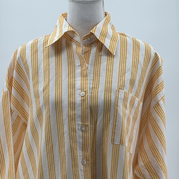 Charlie Holiday Linen & Cotton Striped Long Sleeve Button Front Shirt NWOT- Sz 4 - Picture 2 of 7